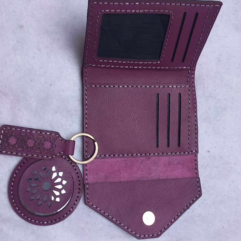 کیف جیبی زنانه با جا کلیدی وآینه چرم طبیعی کاملان دستدوز