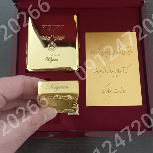 ست باکس سیگار دکمه سرآستین فندک و ورق طلا 24عیار با جعبه چوبی و شناسنامه اینستاگرام kadoonlineorg بیش از 3000نمونه حک شد