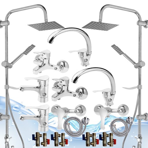 مجموعه 20 عددی شیرآلات مدل لاله با علم دوش حمام استیل