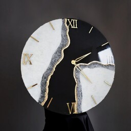 ساعت دیواری دست ساز رزینی قطر 60 رنگ مشکی طلایی با کریستال شفاف
