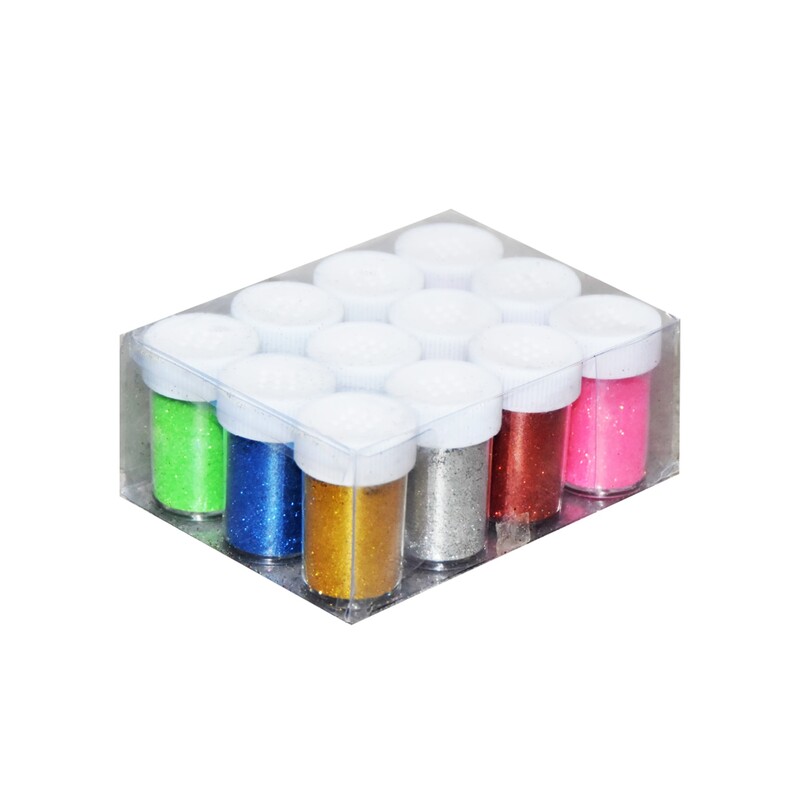 پودر اکلیل مدل شنی نمکدانی وزن 15 گرم مجموعه 12 عددی در رنگ های متنوع
