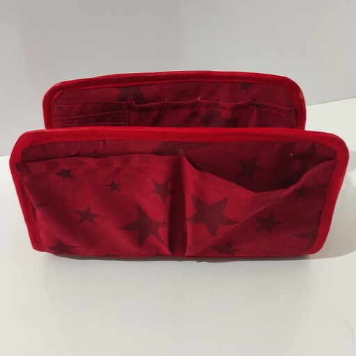نظم دهنده کیف بانوان سایز بزرگ از جنس پارچه ستاره ای قرمز برای نظم دادن به وسایل داخل کیف  