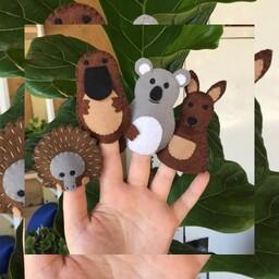 عروسک انگشتی نمدی پک 4 تایی طرح حیوانات استرالیا