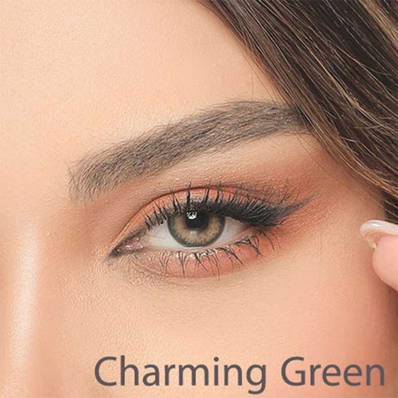 لنز رنگی سبز عسلی دور مشکی طبیعی سالانه لاکچری آیس کالر  charminggreen