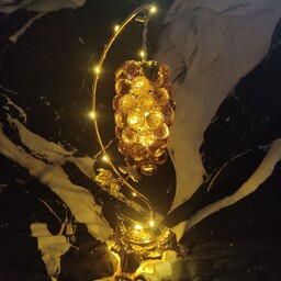 انگور کریستالی طلایی به همراه پایه فلزی و روشنایی داخلی ارتفاع 47 سانتی متر ارسال فوری