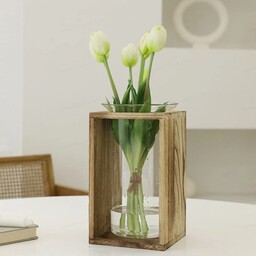 باکس چوبی گلدان شیشه ای قاب باکس پایه چوبی