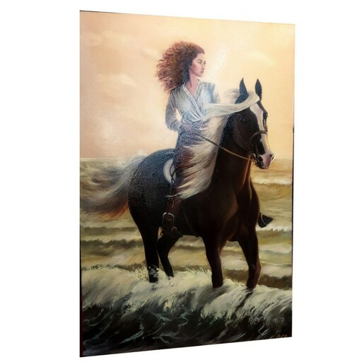 تابلو نقاشی رنگ روغن دختر اسب سوار- ابعاد 60 در 90 -بدون قاب- کد 31