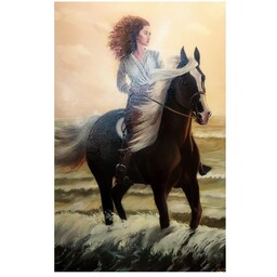 تابلو نقاشی رنگ روغن دختر اسب سوار- ابعاد 60 در 90 -بدون قاب- کد 31