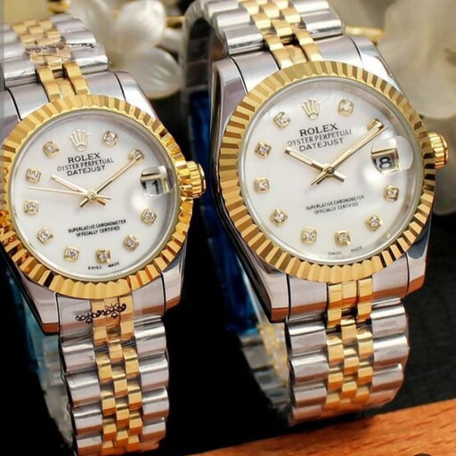 ساعت ست مردانه زنانه برند رولکس Rolex موتور ژاپن اصلی صفحه سفید