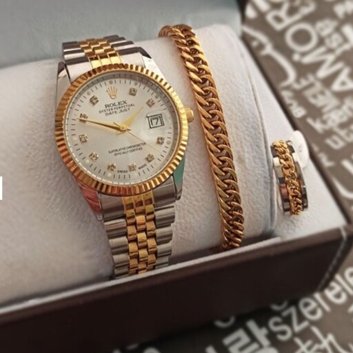 ساعت مچی مردانه رولکس Rolex ست دستبند و حلقه