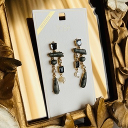گوشواره مجلسی روکش طلا دیزاین شده با سنگ یشمی و مروارید طبیعی برند لوکس tosh