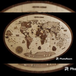 تابلو چوبی برجسته قاب دار دکوری نقشه 3بُعدی جغرافیا جهان سایز140در100سانتی متر