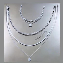 گردنبند سه لاین و دستبند دولاین استیل با آویز سکه 