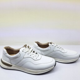 کفش مردانه پسرانه اسپورت تمام چرم طبیعی مدل آرشا رنگ سفید مستقیم ازتولیدکننده(ارسال رایگان)