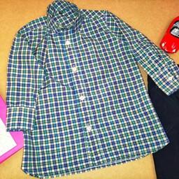 پیراهن پسرانه سایز یک کلاسیک بلندی 45 عرض سینه 37 بلندی استین 31،5 رنگ سبز چهارخانه ریز 