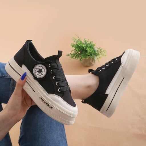 کفش کتونی دخترانه و زنانه converse all Star   آلستار  کانورس لی سایز 37 - 38 - 39 - 40 رنگ مشکی  زیره کرم