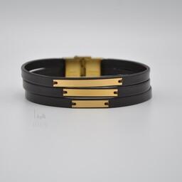 دستبند چرم مردانه طلا سه لاین