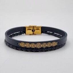 دستبند چرم طلا مدل گل 