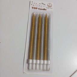 شمع مدادی اکلیلی بلند 6 عددی دو رنگ طلایی و نقره ای 