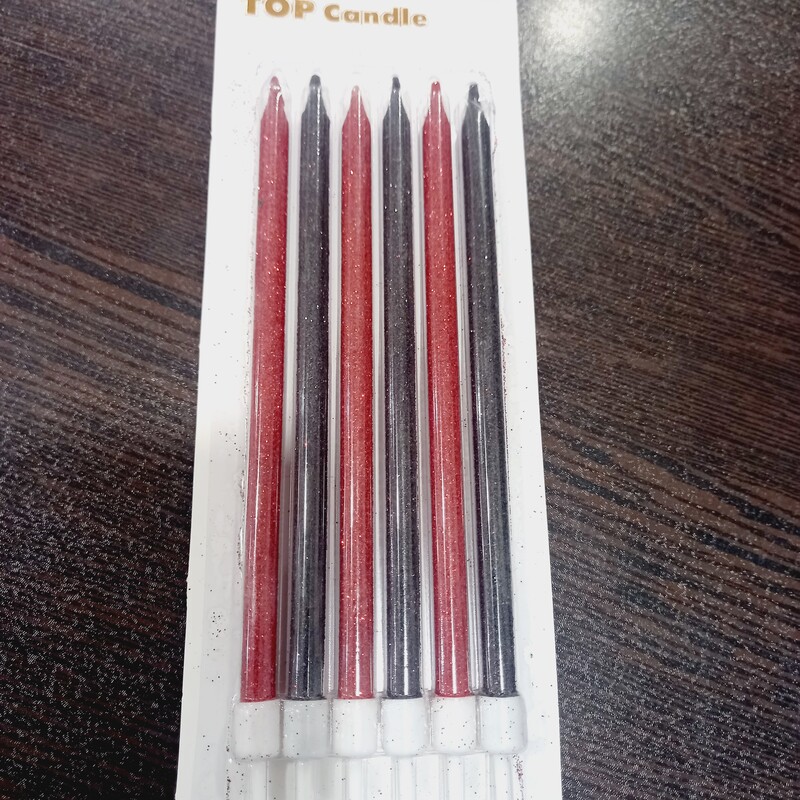 شمع مدادی اکلیلی بلند دو رنگ قرمز و مشکی 6 عددی 