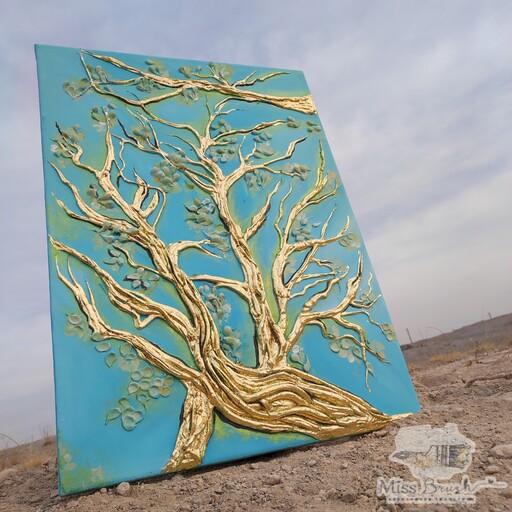 تابلو درخت دستساز برجسته و ورق طلا  ( 50در70)