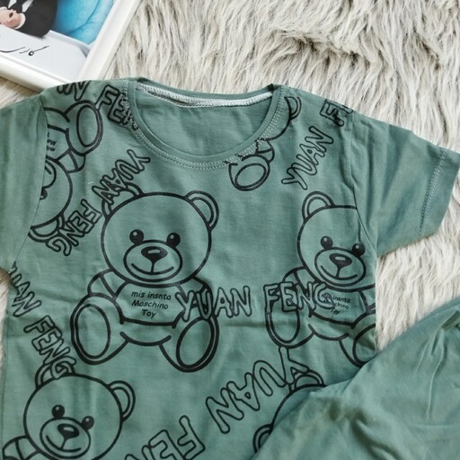 تیشرت و شلوارک پسرانه طرح خرس سایز 35 ، 40 ، 45 نرم و لطف چاپدار طرح دار نخ پنبه زیبا