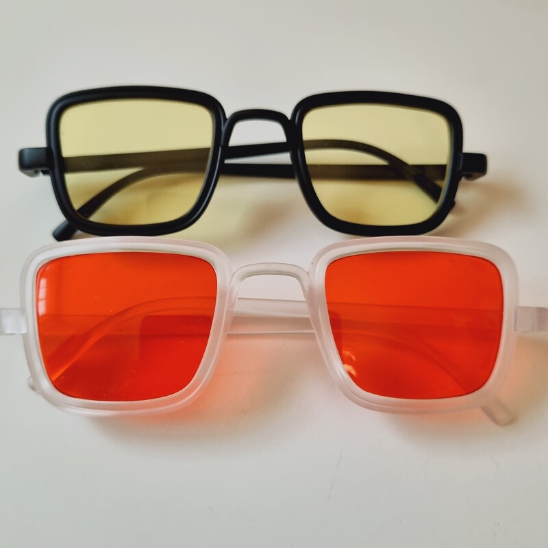 عینک آفتابی اسپرت لنز یووی فرم کائوچو بربع رنگ لنز قرمز و سبز  مناسب مهمانی عینک شب