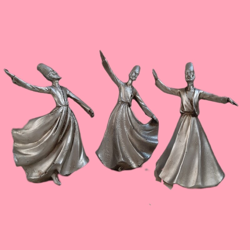 مجسمه دکوری رقص سماع نقره ای رنگ سه تایی