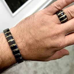 ست مردانه انگشتر و دستبند سرامیک(تنگستن)رنگ ثابت مردانه