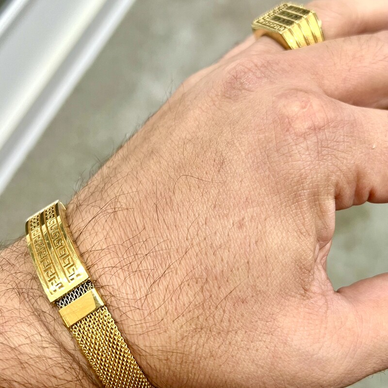 ست دستبند و انگشتر  استیل طلایی مردانه ،رنگ ثابت