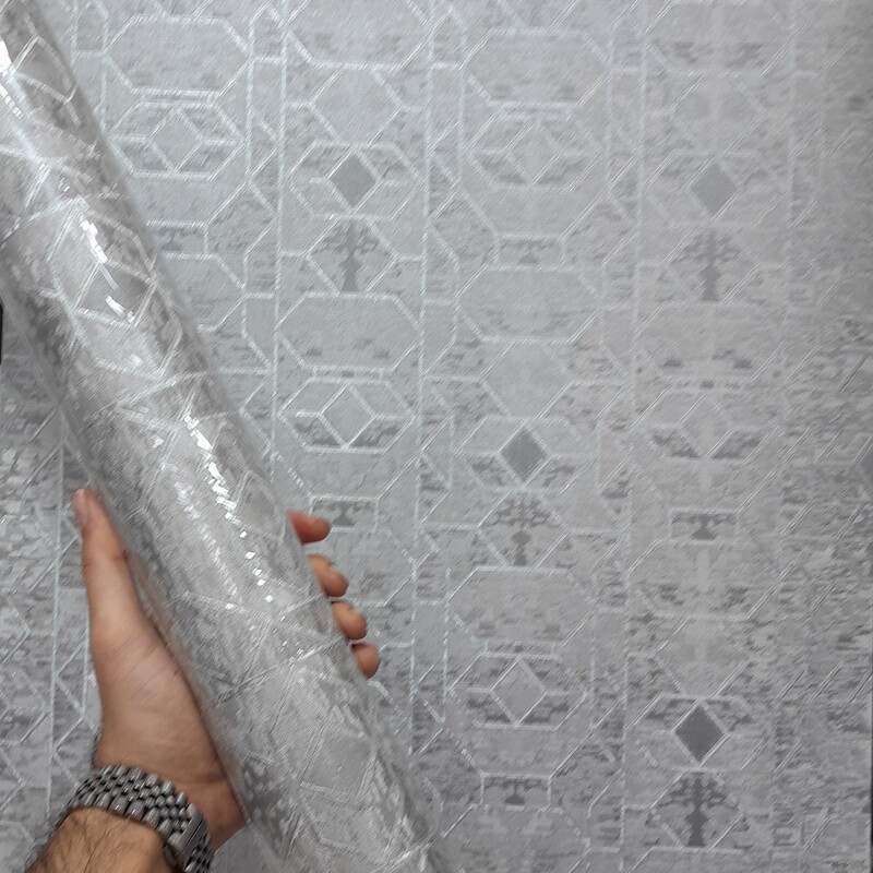 کاغذ دیواری طوسی پتینه طرح هندسی شایندار 100درصد قابل شستشو