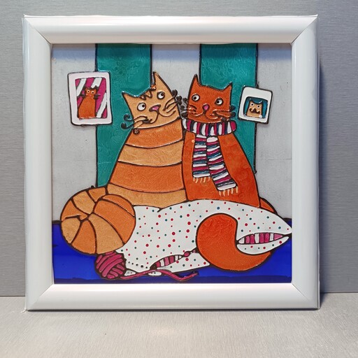 تابلو ویترای (جاکلیدی) طرح گربه های عاشق 