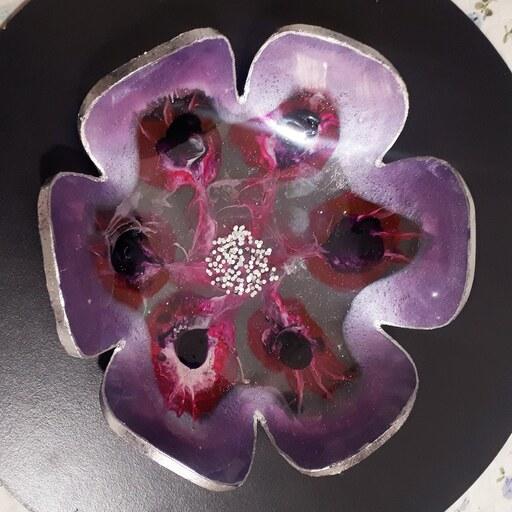 شکلات خوری رزینی دستساز طرح گل شش پر طاووسی
