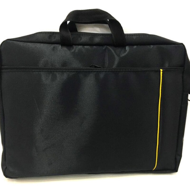  کیف ضربه گیر دار ساده مشکی با نوار زرد  برای لپ تاپ 15.6
