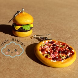 گوشواره پلیمری ، مدل پیتزا و همبرگر ، ضد آب ، قابل سفارش در طرح و ابعاد دلخواه ، کاملا دستساز