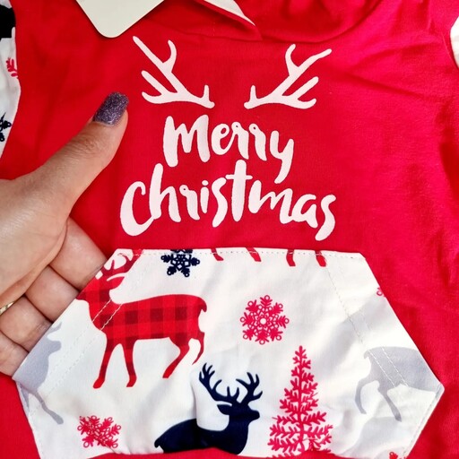 هودی شلوار نوزادی 3تا6 ماه لباس بچگانه کریسمس یلدا قرمز اسپرت دخترانه پسرانه