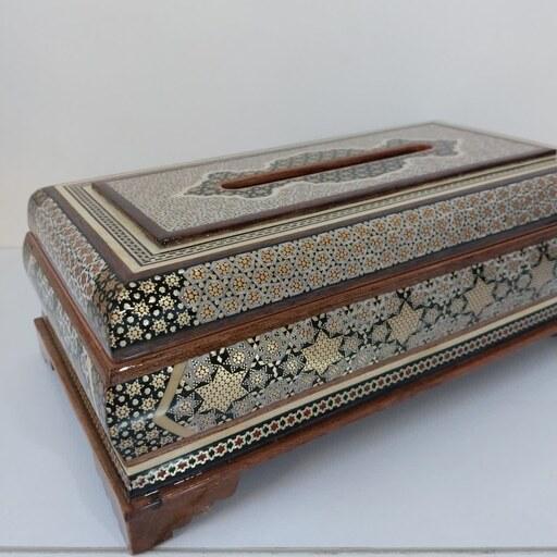 جعبه دستمال کاغذی خاتم  توپی اعلا و نفیس لولا دار هنر دست استادکاران اصفهان