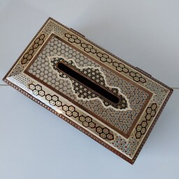 جعبه دستمال کاغذی خاتم  کاری نفیس لولا دار هنر دست استادان اصفهانی