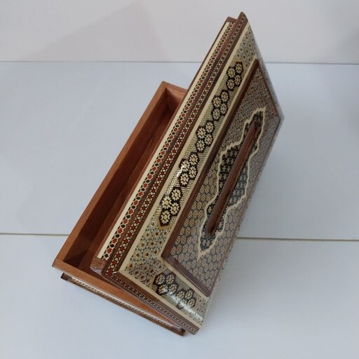 جعبه دستمال کاغذی خاتم  کاری نفیس لولا دار هنر دست استادان اصفهانی