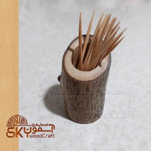 رومیزی چوبی جای خلال دندان  یا لوازم آرایشی تنه ی طبیعی چوب گردو