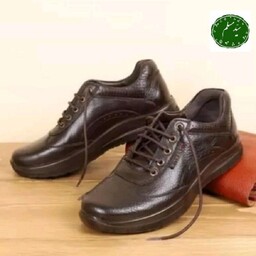 کفش مردانه تمام چرم طبیعی بندی فرزین مدل اسکیچرز  رنگ مشکی