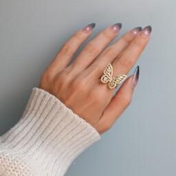 انگشتر جواهری پروانه طلایی ،استیل و رنگ ثابت ، فری سایز (تخفیف خورده )