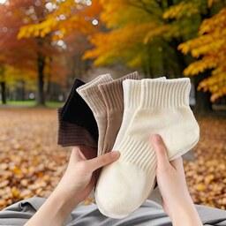 جوراب نیم ساق مچ کبریتی زنانه طرح ساده تم کرم قهوه ای شایسته کد BCA91