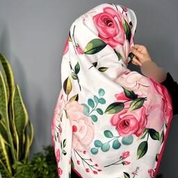 روسری نخی قواره بزرگ گلدار  زمینه روشن جنس سوپر کرپ