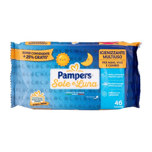 دستمال مرطوب پمپرز ایتالیا pampers ضدحساسیت 46 عددی مدل sole luna