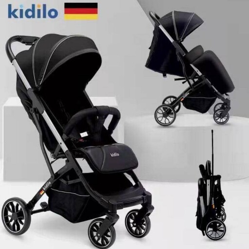 کالسکه کیدیلو چمدونی پرتابل سفری kidilo مدل k20 رنگ مشکی با کاور زمستونی