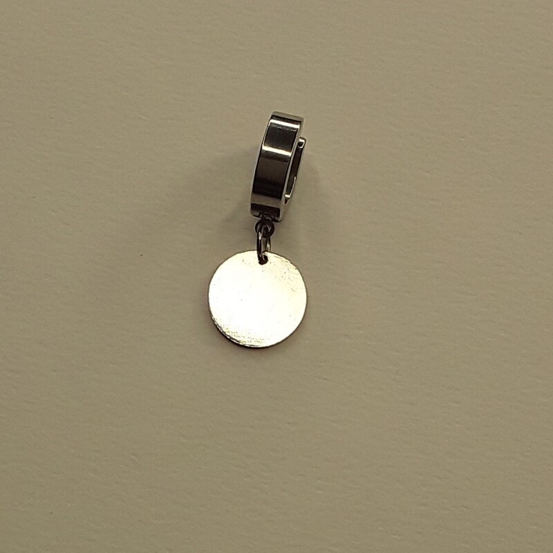 گوشواره استیل آویز سکه دایره نقره ای دستساز (یک عدد)