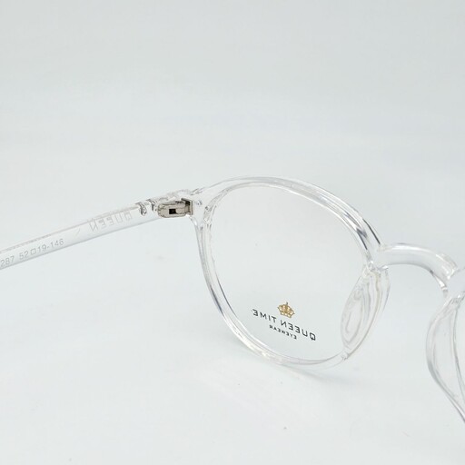 عینک طبی کائوچو تمام شفاف بی رنگ دسته فنری برند Queen time کد 1482