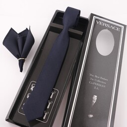 کراوات سرمه ای تیره جودون با دستمال جیب عرض 5.5 سانتیمتر