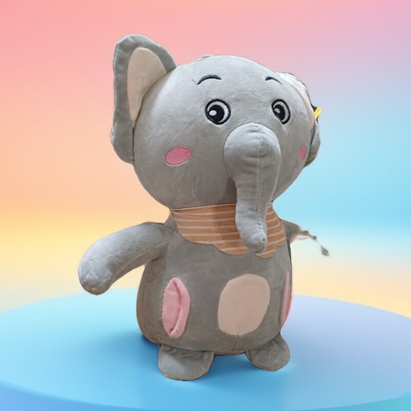 عروسک فیل طوسی رنگ دست توجیب.